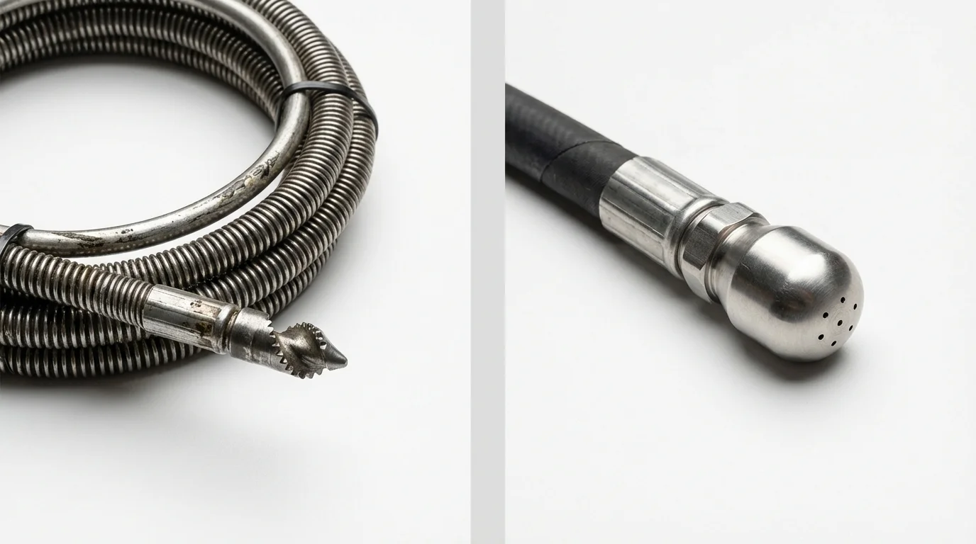 Drain snake cable and hydro jetting nozzle used for drain cleaning in Statenville, GA
